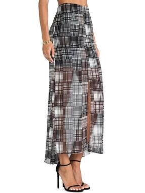 BCBGeneration Godet Maxi Skirt Plaid Patchwork Semi Sheer Sz 2 Grunge Boho